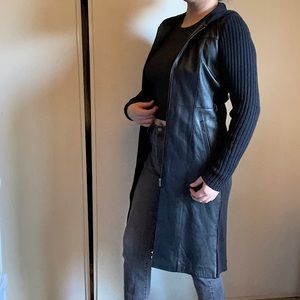 Tulula Faux Leather Long Hoodie Sweater